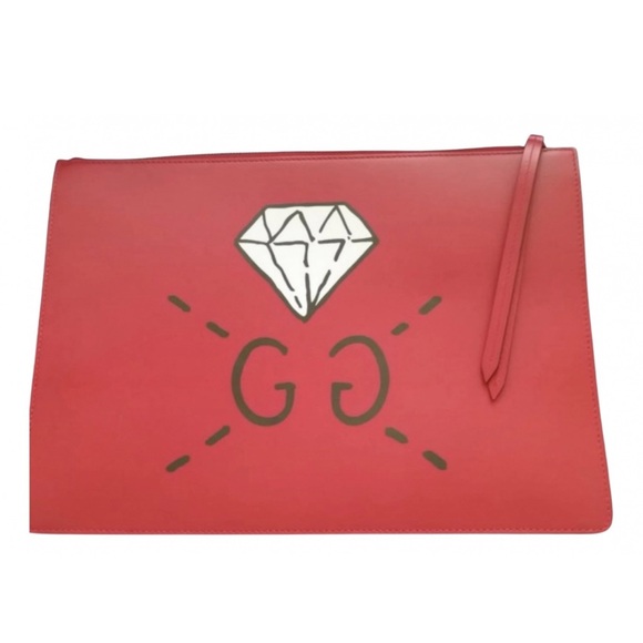Limited Edition GUCCI GHOST RED CALFSKIN LEATHER DIAMOND GG Clutch Bag - Picture 1 of 5